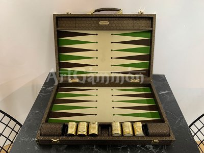 Travel Size Backgammon Board/40mm Brass rimmed Checkers