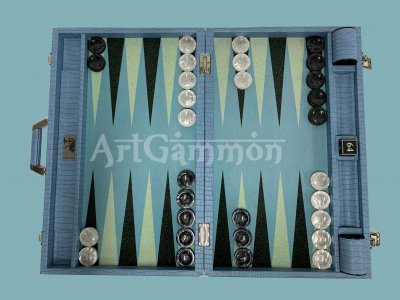 Competition Size Backgammon Set  Blue Croco Set