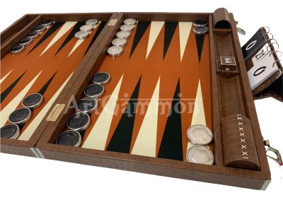 Championship Size Backgammon Set & Chrome Checkers Tan