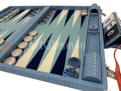 Championship Size Backgammon Set & Chrome Checkers Blue