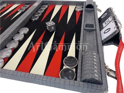 Championship Size Backgammon Set & Chrome Checkers Gray