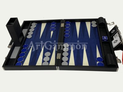 Tournament Size Blue Carbon Fiber Look Backgammon Board