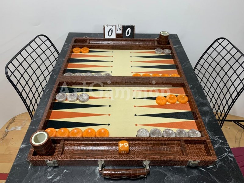 Long Size Backgammon Board Brown Croco