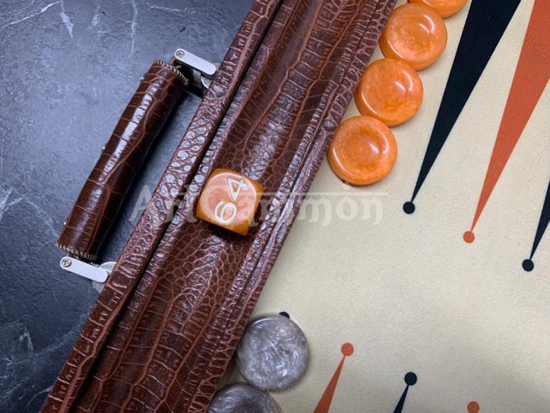 Long Size Backgammon Board Brown Croco