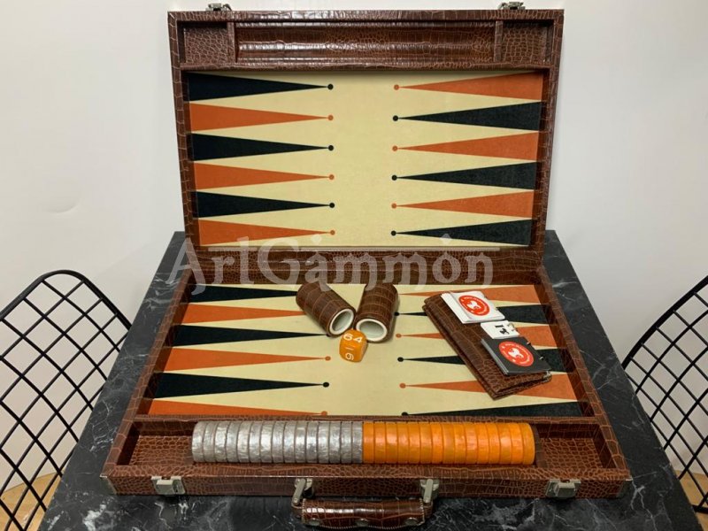 Long Size Backgammon Board Brown Croco