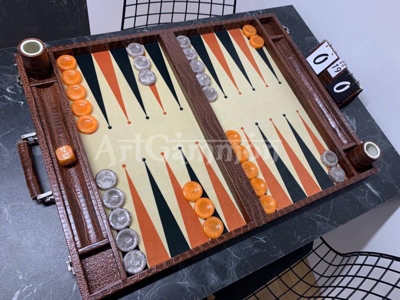 Long Size Backgammon Board Brown Croco