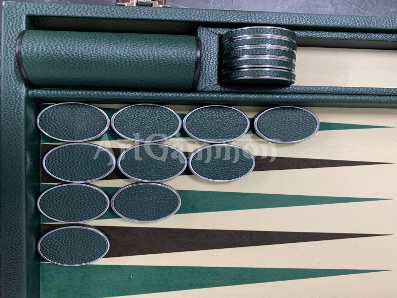 Chrome Plated Backgammon Checkers Leather