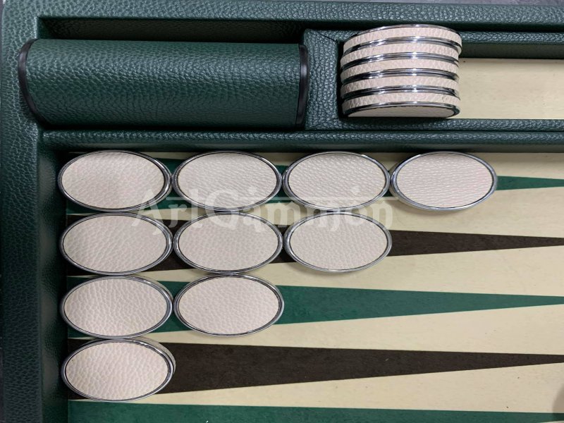 Chrome Plated Backgammon Checkers Leather