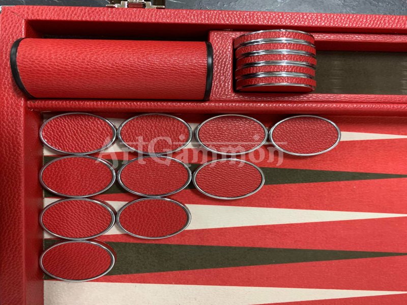 Chrome Plated Backgammon Checkers Leather