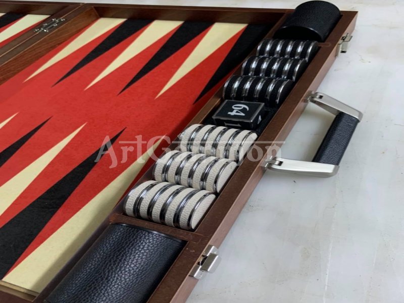 Chrome Plated Backgammon Checkers Leather