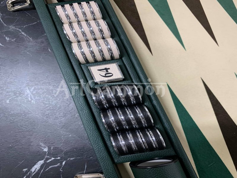 Chrome Plated Backgammon Checkers Leather