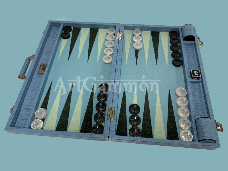 Competition Size Backgammon Set  Blue Croco Set