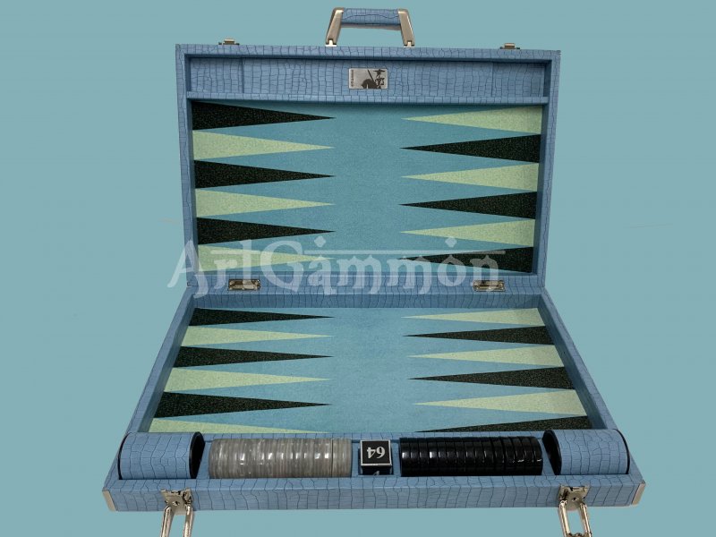 Competition Size Backgammon Set  Blue Croco Set