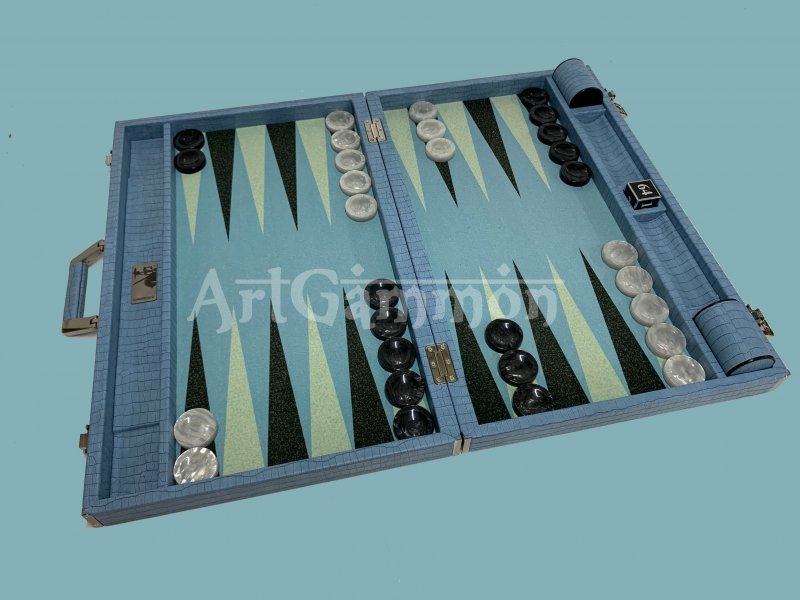 Competition Size Backgammon Set  Blue Croco Set