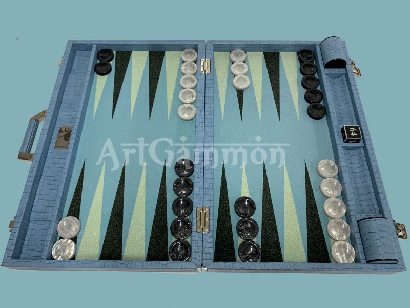 Competition Size Backgammon Set  Blue Croco Set