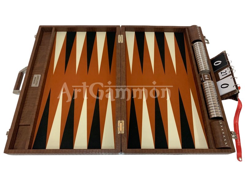 Championship Size Backgammon Set & Chrome Checkers Tan