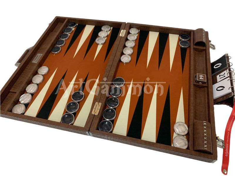 Championship Size Backgammon Set & Chrome Checkers Tan