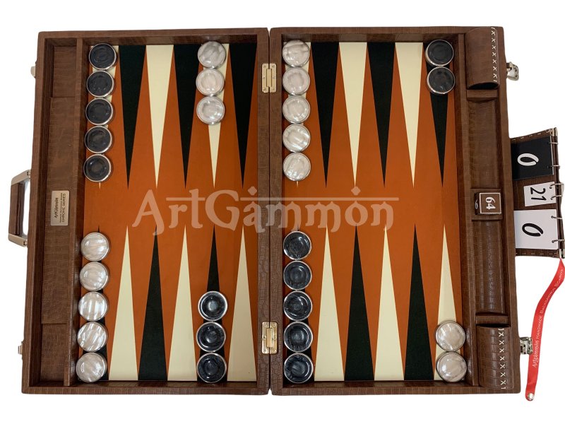 Championship Size Backgammon Set & Chrome Checkers Tan
