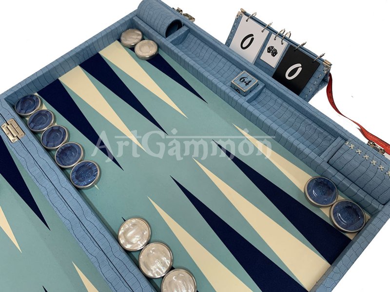 Championship Size Backgammon Set & Chrome Checkers Blue