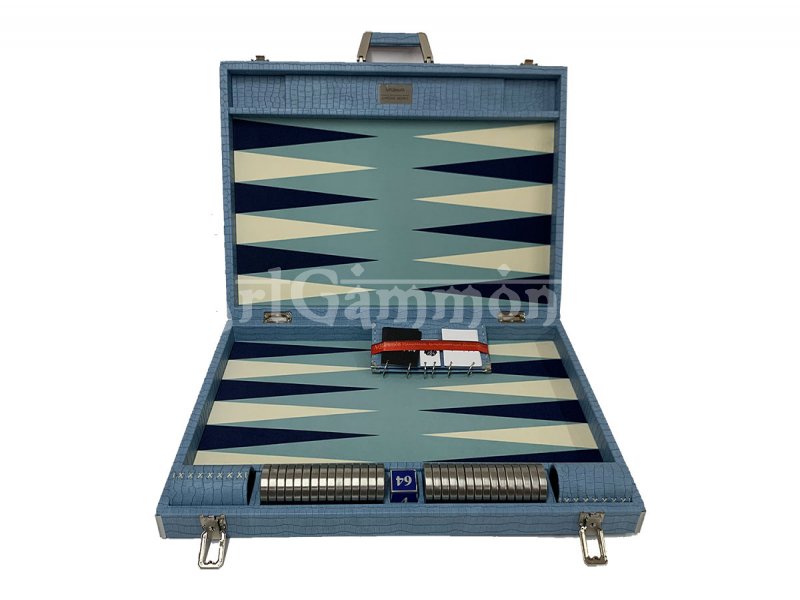 Championship Size Backgammon Set & Chrome Checkers Blue