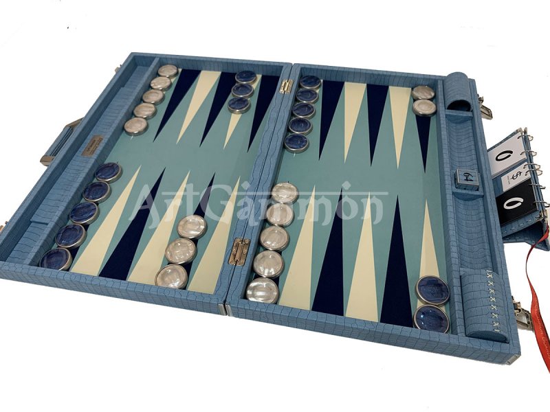 Championship Size Backgammon Set & Chrome Checkers Blue