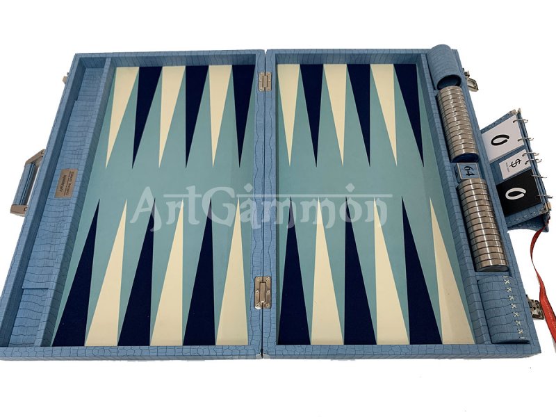 Championship Size Backgammon Set & Chrome Checkers Blue