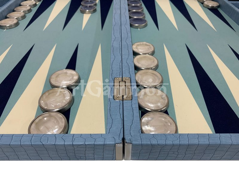 Championship Size Backgammon Set & Chrome Checkers Blue