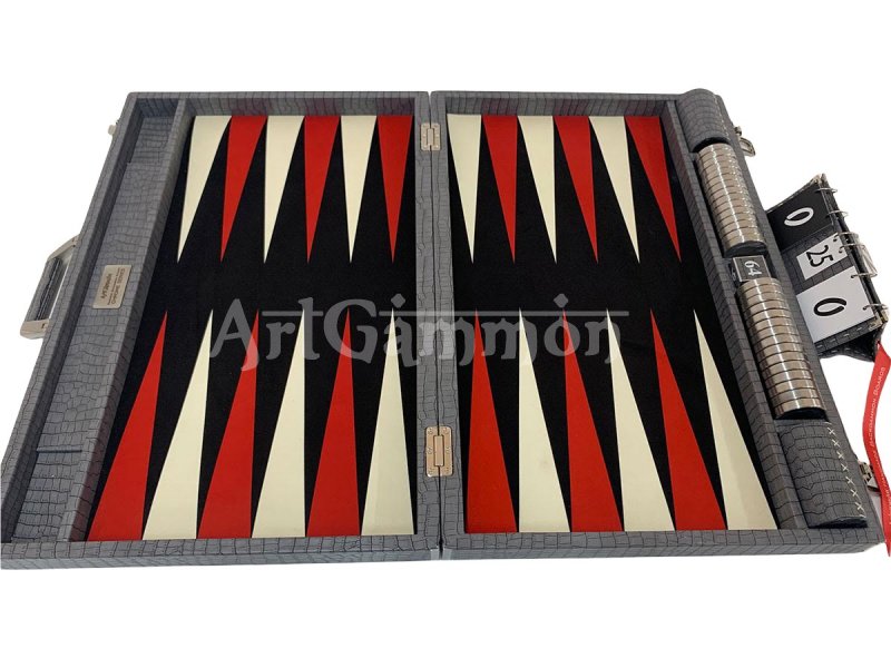 Championship Size Backgammon Set & Chrome Checkers Gray