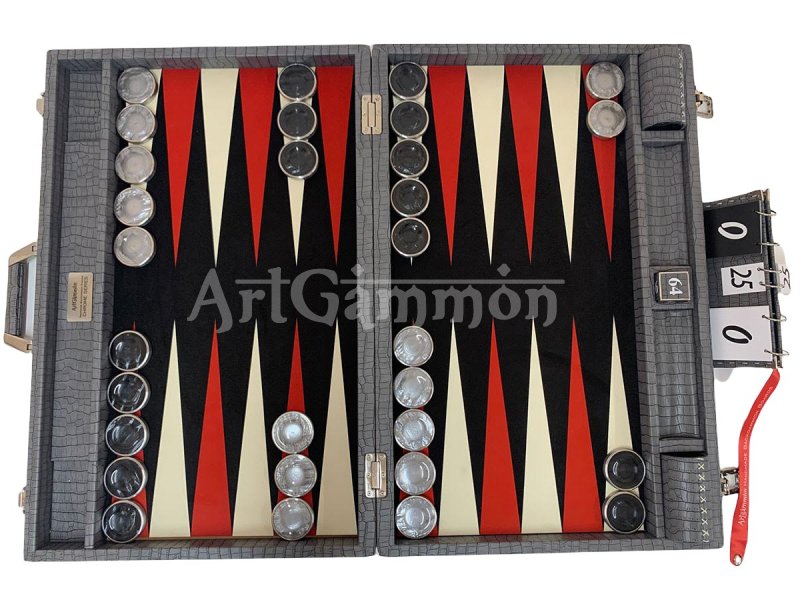 Championship Size Backgammon Set & Chrome Checkers Gray