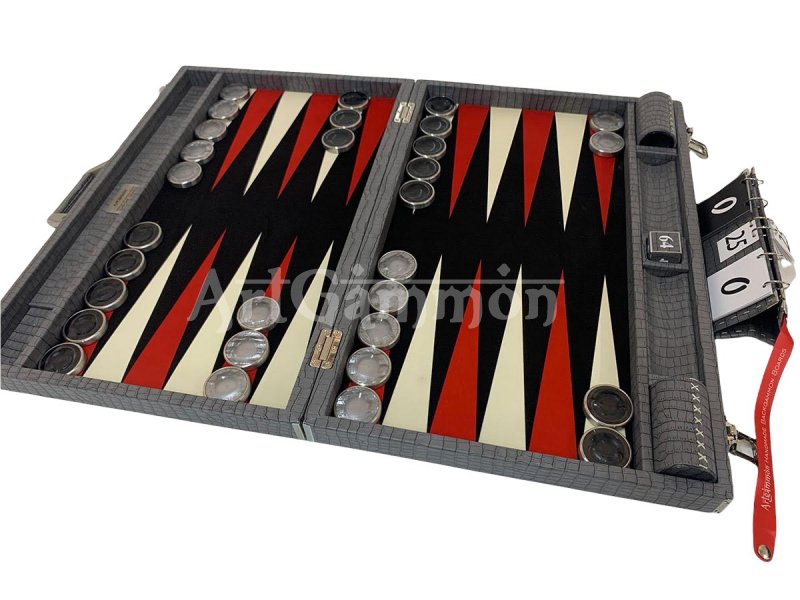 Championship Size Backgammon Set & Chrome Checkers Gray