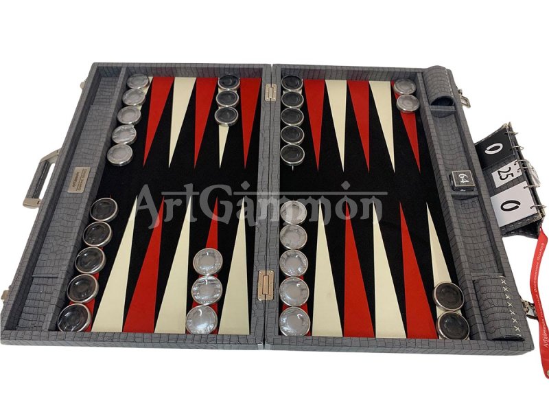 Championship Size Backgammon Set & Chrome Checkers Gray