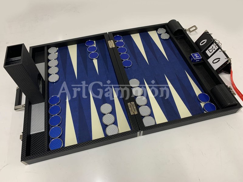 Tournament Size Blue Carbon Fiber Look Backgammon Board