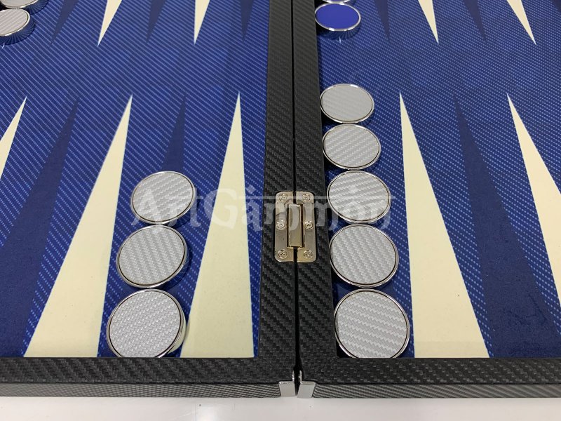 Tournament Size Blue Carbon Fiber Look Backgammon Board