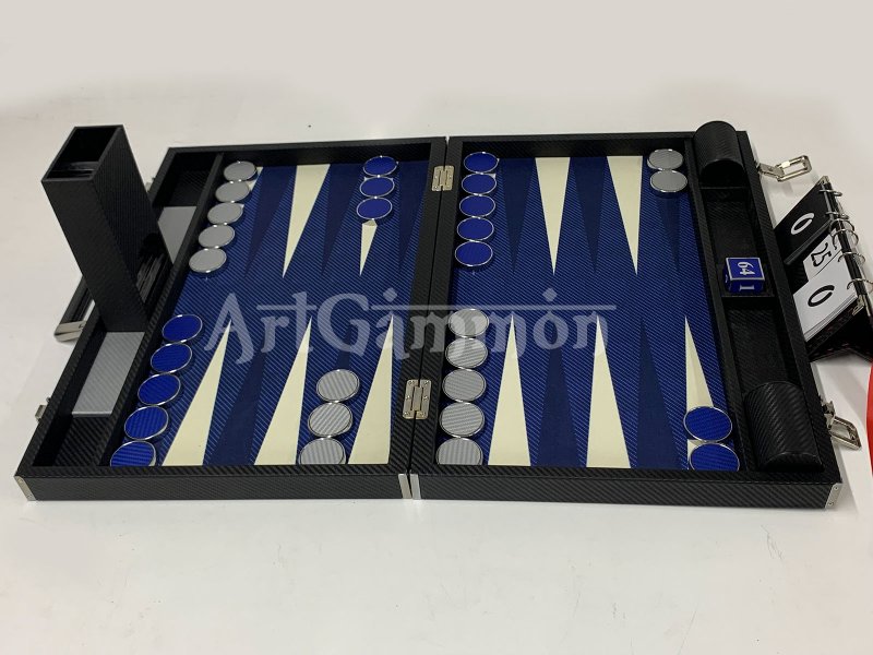 Tournament Size Blue Carbon Fiber Look Backgammon Board