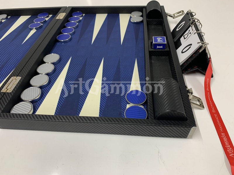 Tournament Size Blue Carbon Fiber Look Backgammon Board