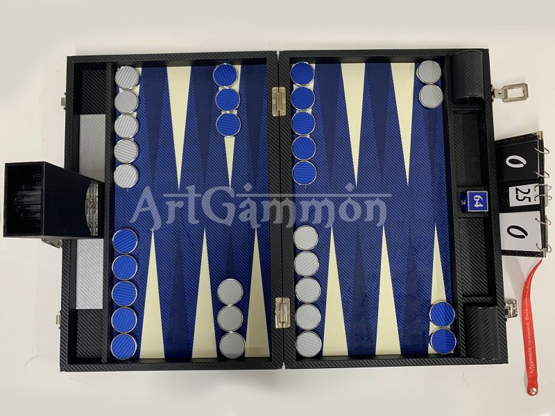 Tournament Size Blue Carbon Fiber Look Backgammon Board