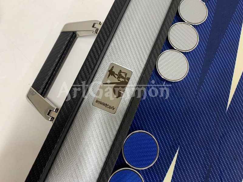 Tournament Size Blue Carbon Fiber Look Backgammon Board