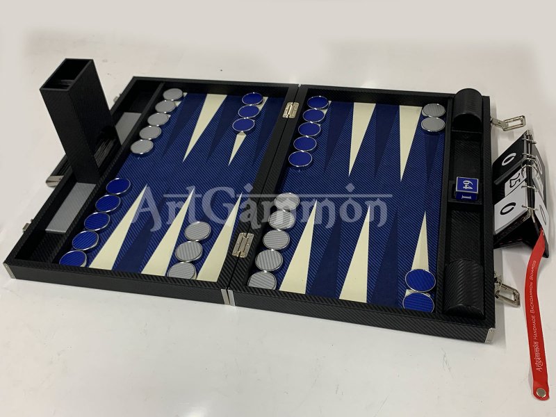 Tournament Size Blue Carbon Fiber Look Backgammon Board