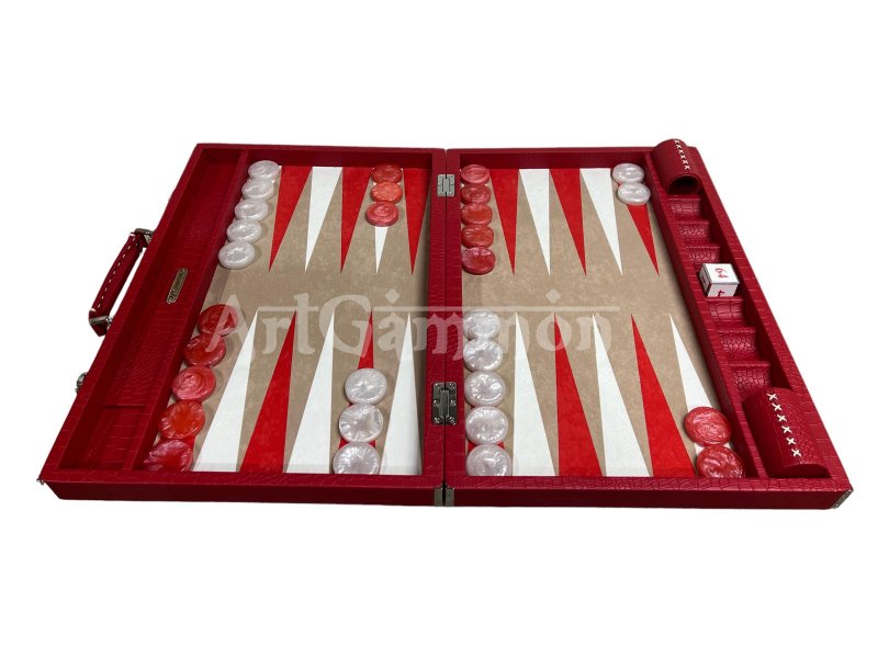 Tournament Size Red Croco Backgammon Set