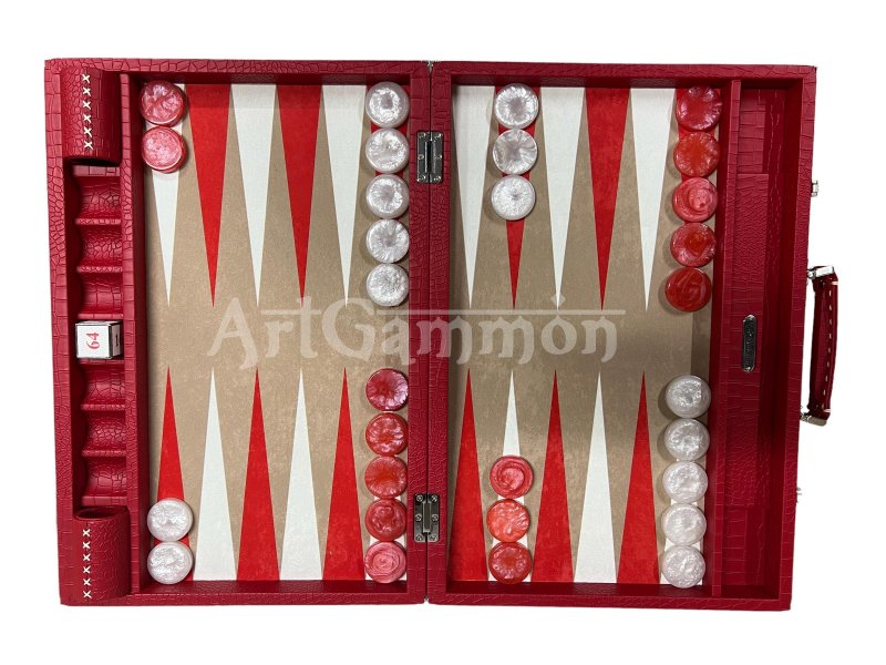 Tournament Size Red Croco Backgammon Set