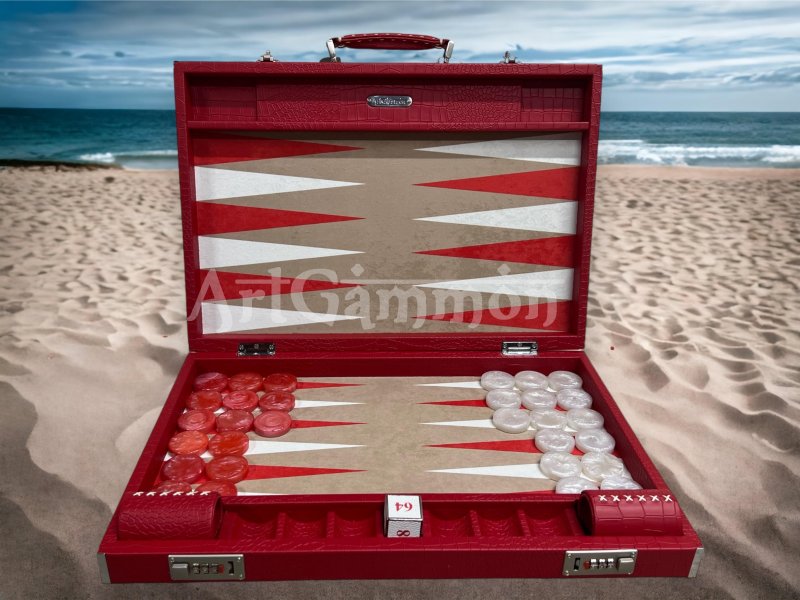 Tournament Size Red Croco Backgammon Set