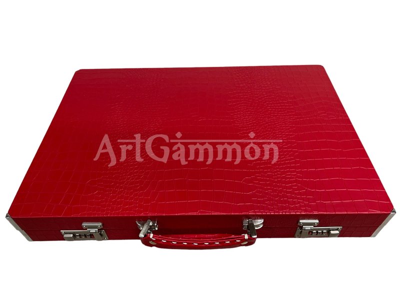 Tournament Size Red Croco Backgammon Set