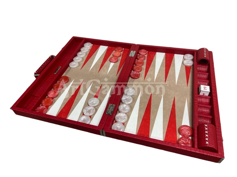 Tournament Size Red Croco Backgammon Set