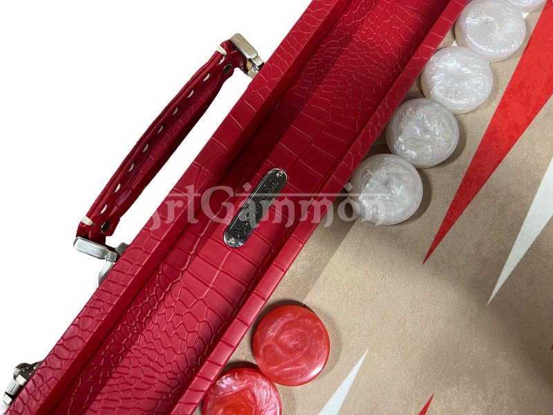 Tournament Size Red Croco Backgammon Set