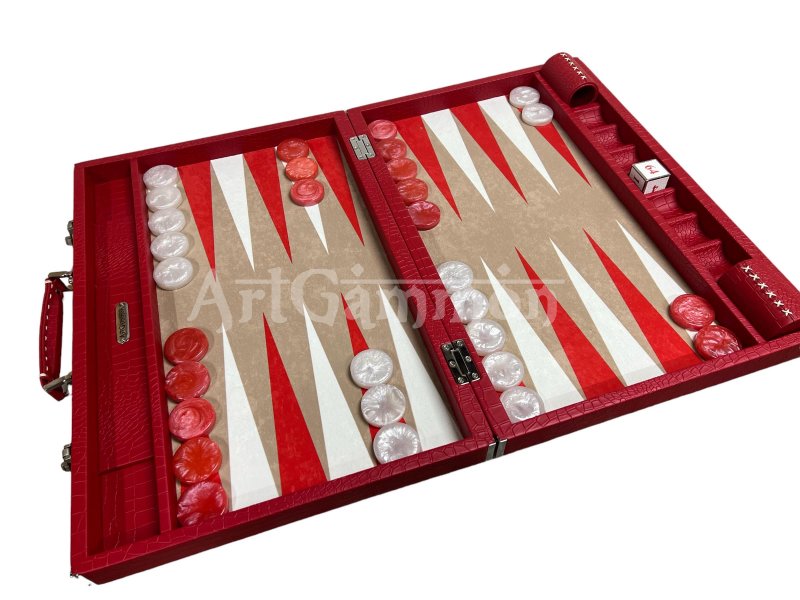 Tournament Size Red Croco Backgammon Set