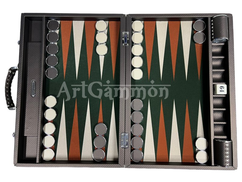 Tournament Size Chocolate Color Carbon Fiber Backgammon Set