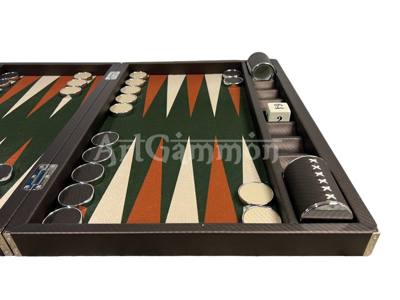 Tournament Size Chocolate Color Carbon Fiber Backgammon Set