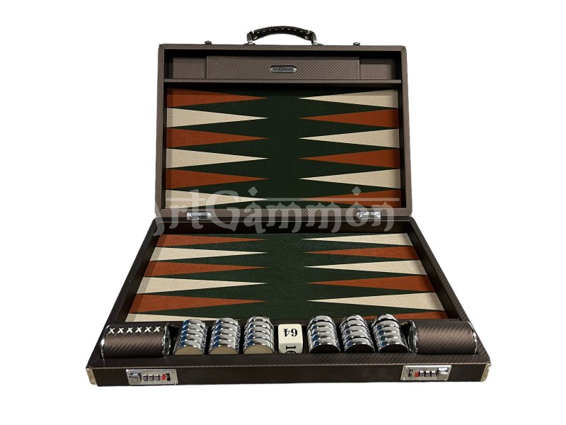 Tournament Size Chocolate Color Carbon Fiber Backgammon Set