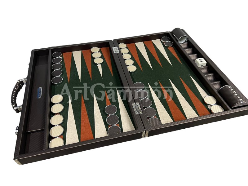 Tournament Size Chocolate Color Carbon Fiber Backgammon Set