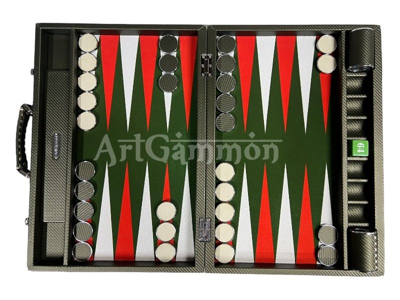 Tournament Size Green Color Carbon Fiber Backgammon Set